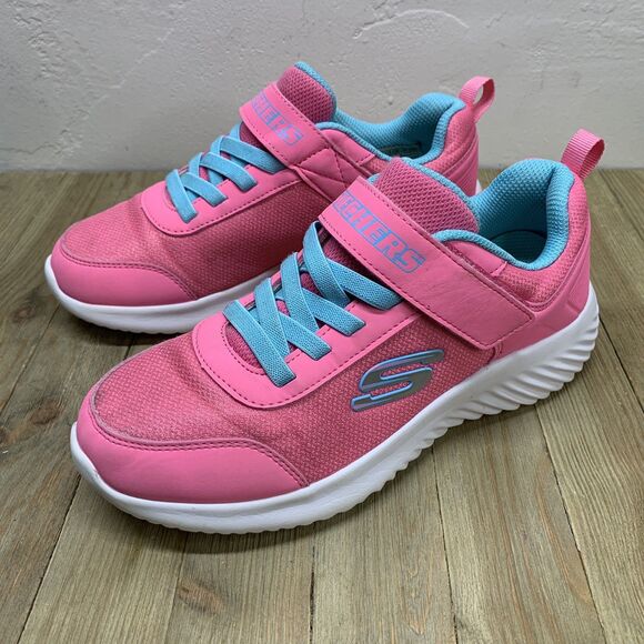 SKECHERS® Girls Size 4.0 Bounder Cool Cruise Sneaker Pink Blue Elastic Laces - Picture 2 of 9